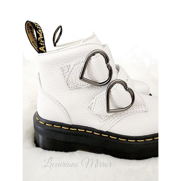 Dr. Martens Leather Buckle White Platform Devon Heart Women's Sz 5 Boots (LA004) - Picture 6 of 10